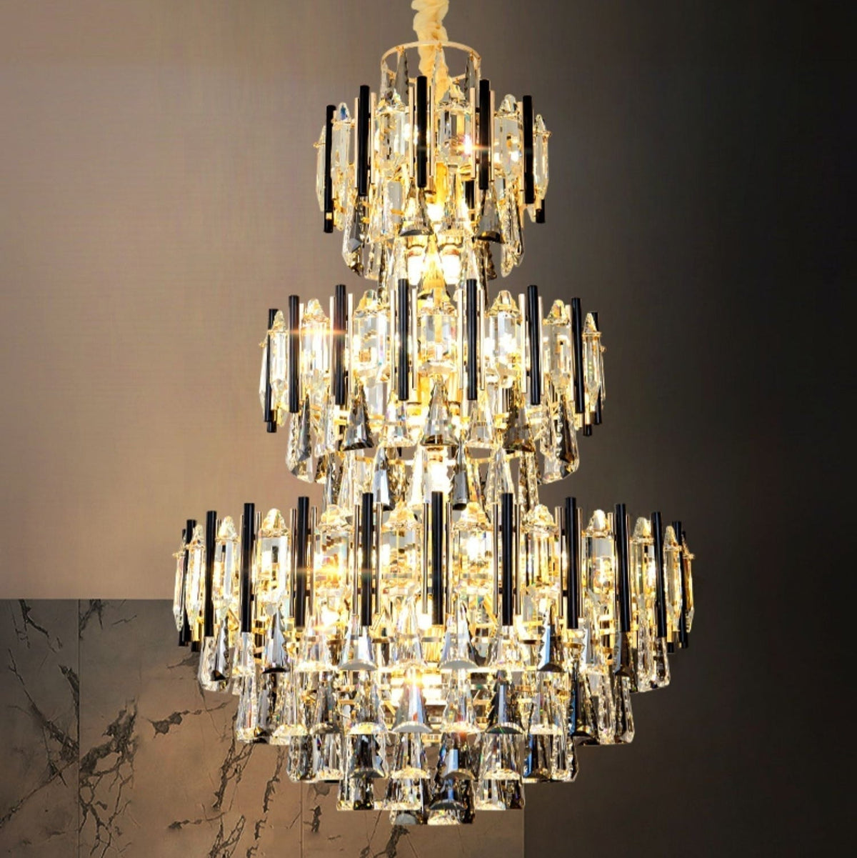 Foyer 3 Layers Extra Large Crystal Chandelier for Living Room Staircase Ceiling Lighting