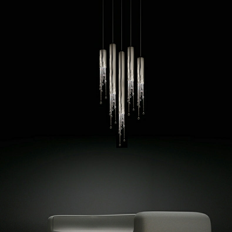 Foyer Staircase Chrome Ceiling Light Silver Crystal Pendant Chandelier for Hallway Entrance