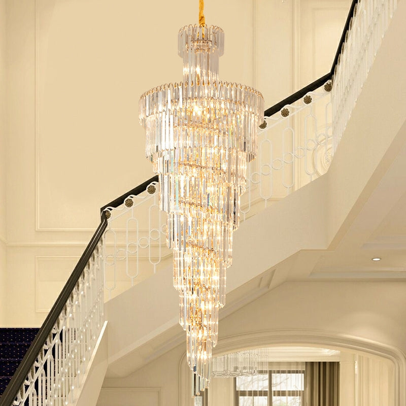 Extra Large Tiered Spiral Crystal Chandelier for High Ceiling