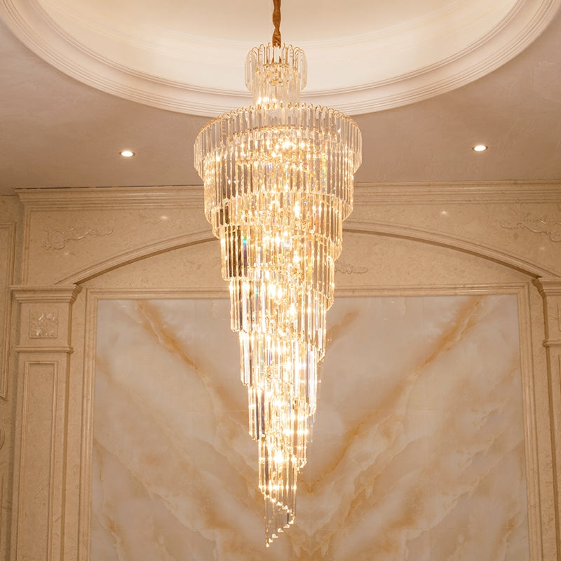 Extra Large Tiered Spiral Crystal Chandelier for High Ceiling