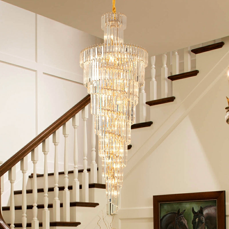 Extra Large Tiered Spiral Crystal Chandelier for High Ceiling