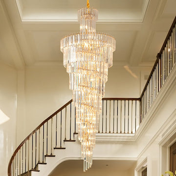 Extra Large Tiered Spiral Crystal Chandelier for High Ceiling