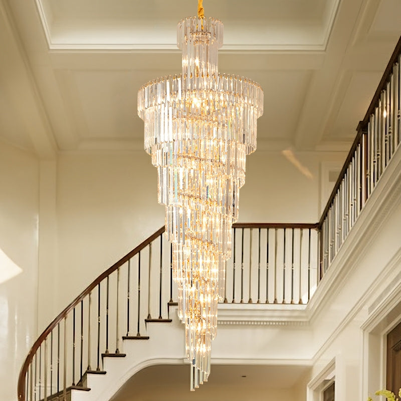 Extra Large Tiered Spiral Crystal Chandelier for High Ceiling