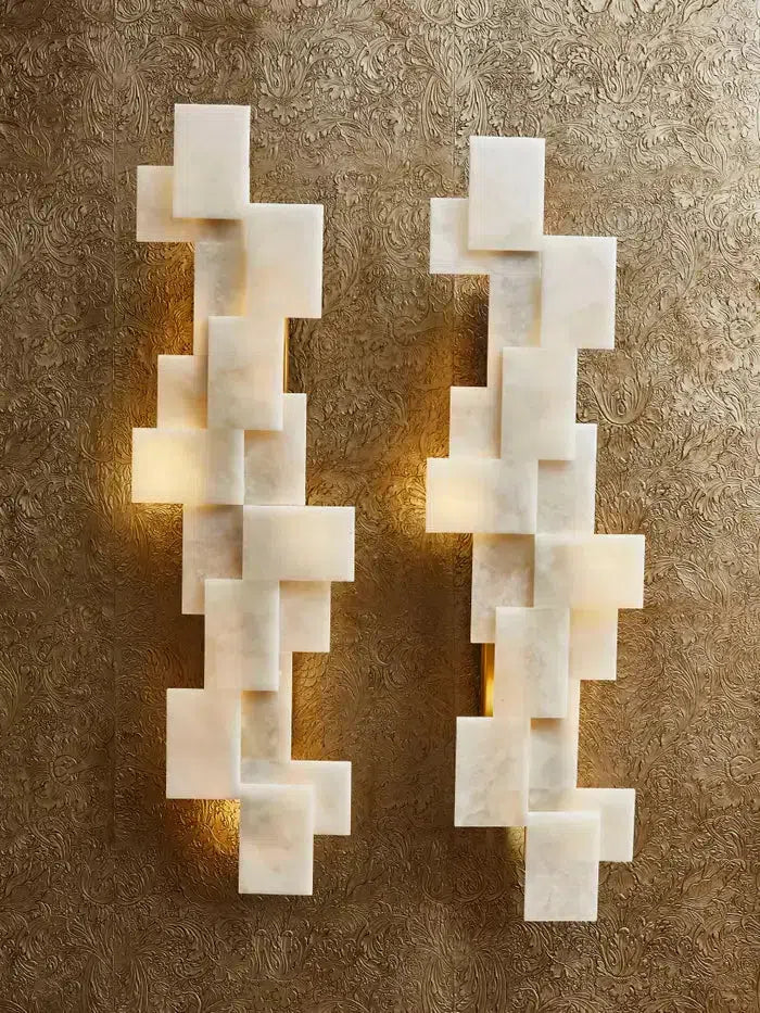 Pair of Long Wall Sconces in Alabaster