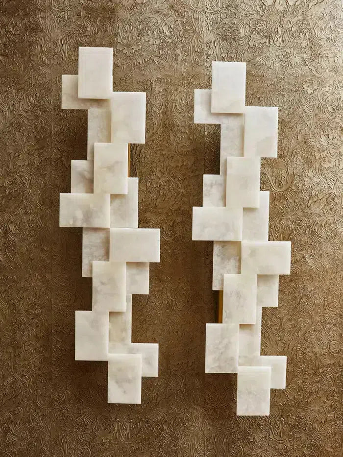 Pair of Long Wall Sconces in Alabaster