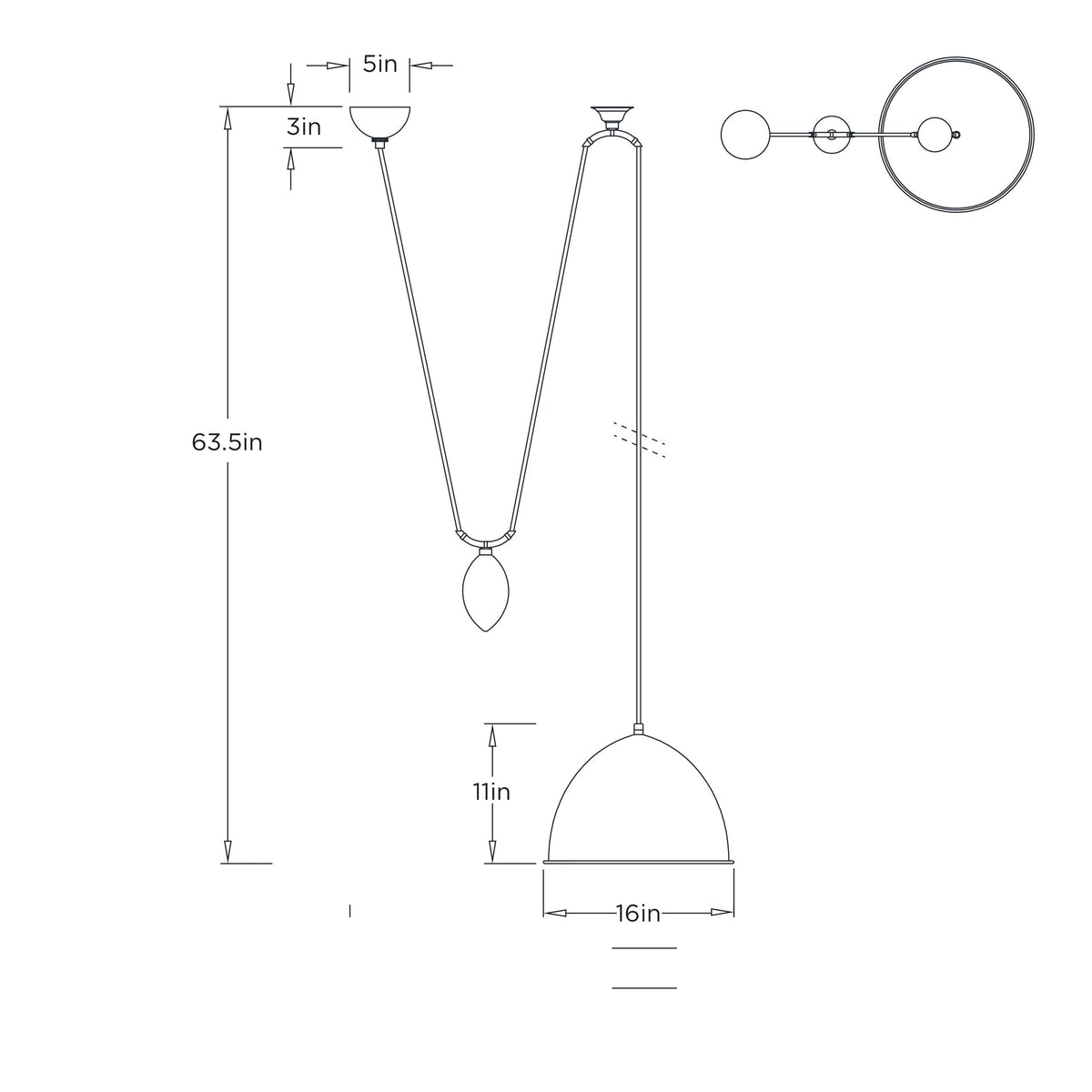 Egg Drop Pendant GDDPI01 technical dimension drawing