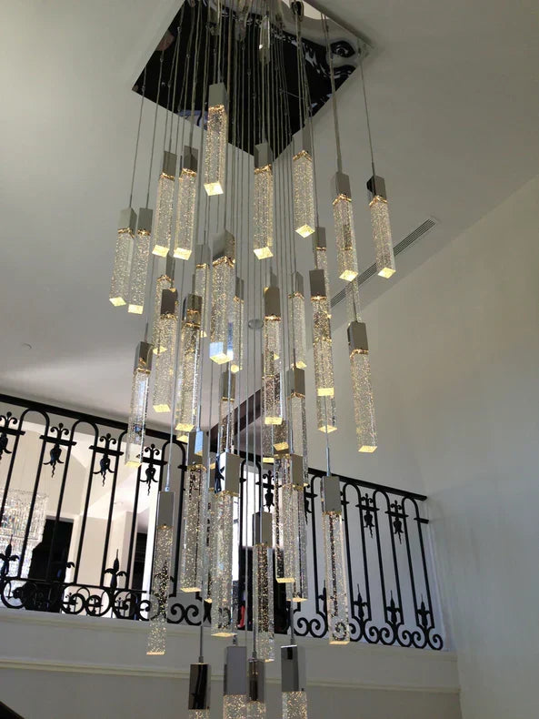 Modern Crystal Stick Chandelier with Glacier Bubble Design in Gold, Chrome, and Black Finish - High-Quality