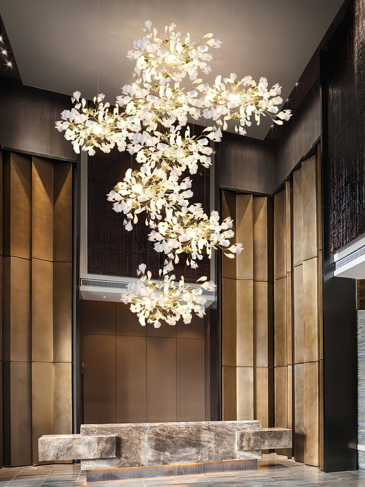 Gingko Leaves Ceramics Spiral Branch Chandelier