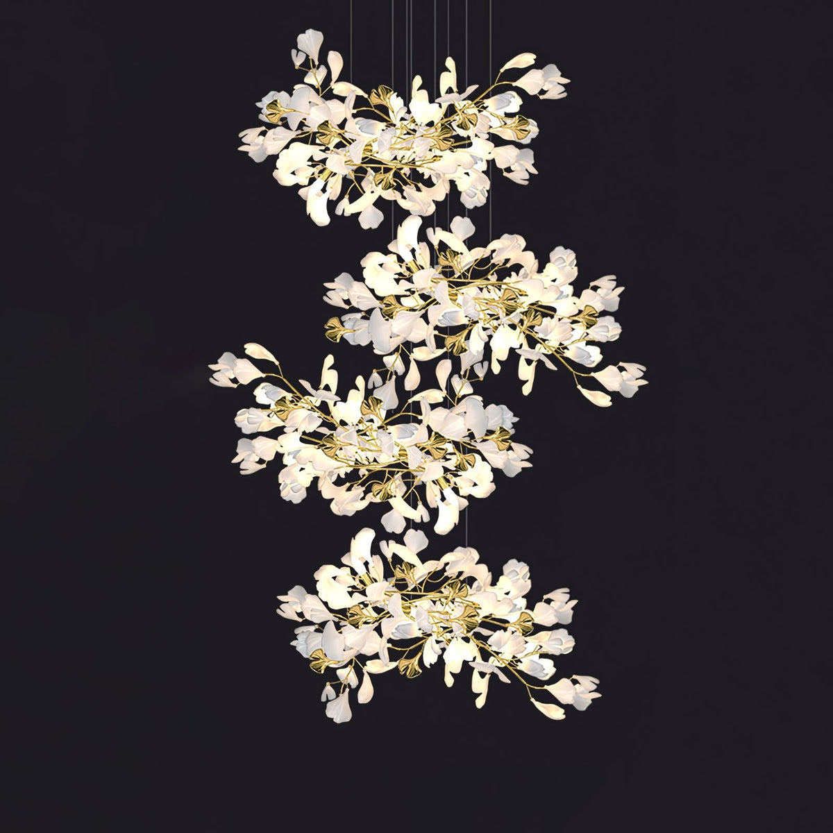 Gingko Leaves Ceramics Spiral Branch Chandelier