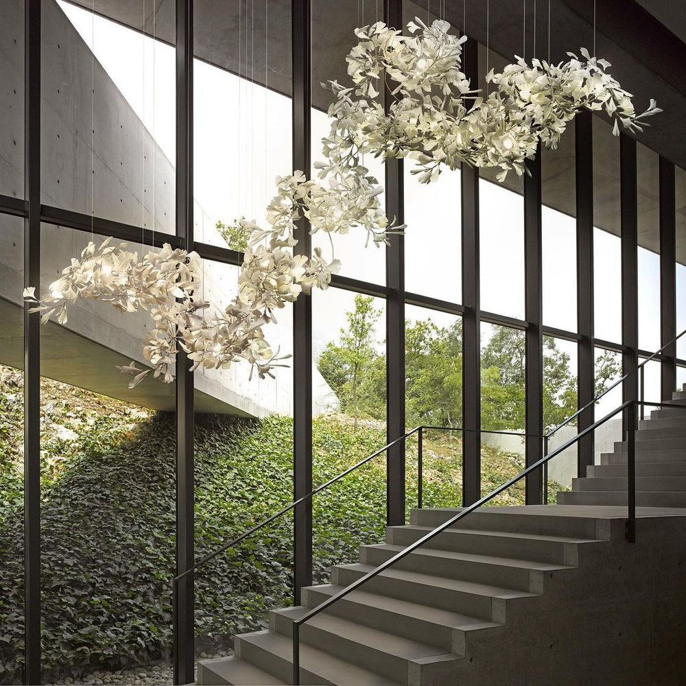 Gingko Leaves Ceramics Spiral Branch Chandelier