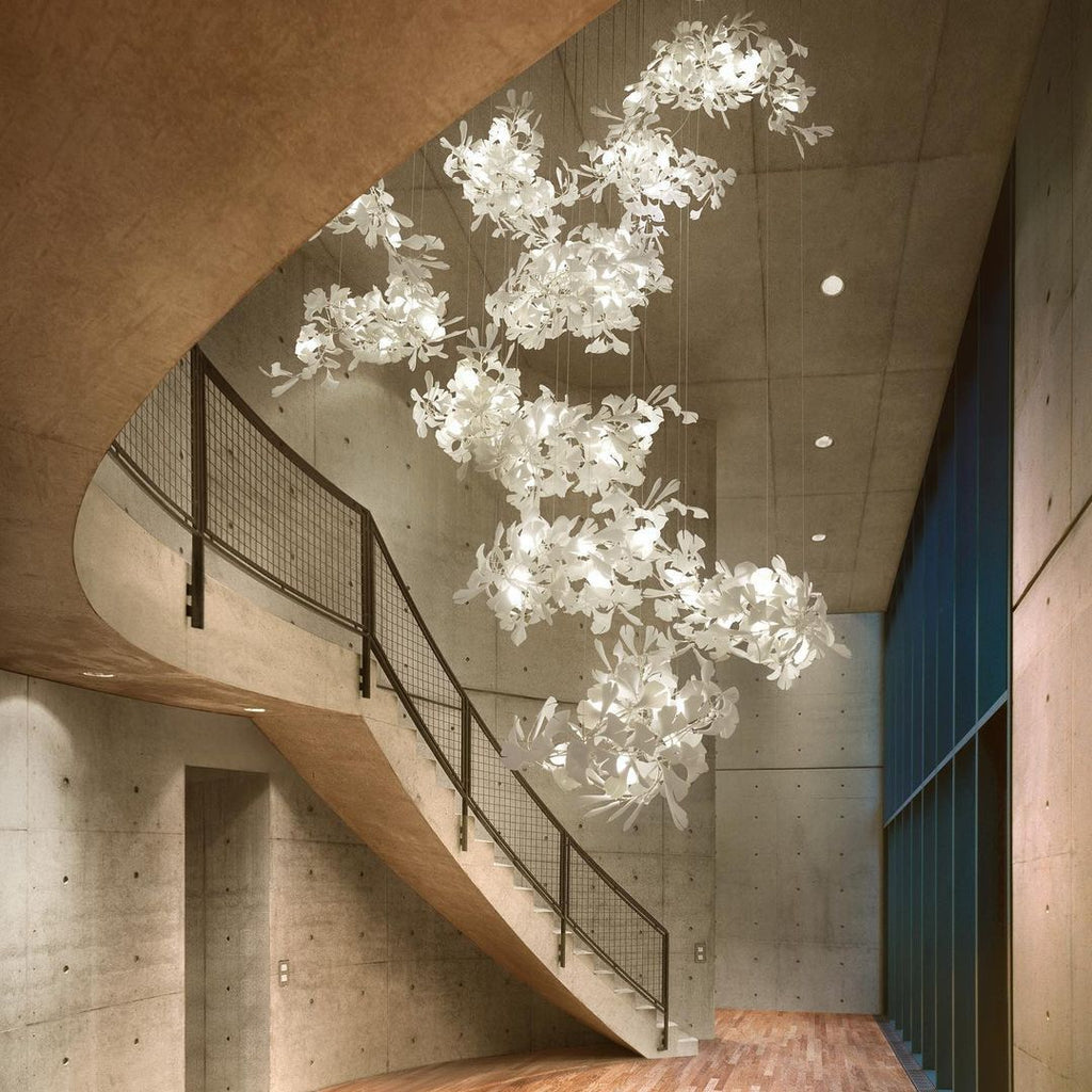 Gingko Leaves Ceramics Spiral Branch Chandelier