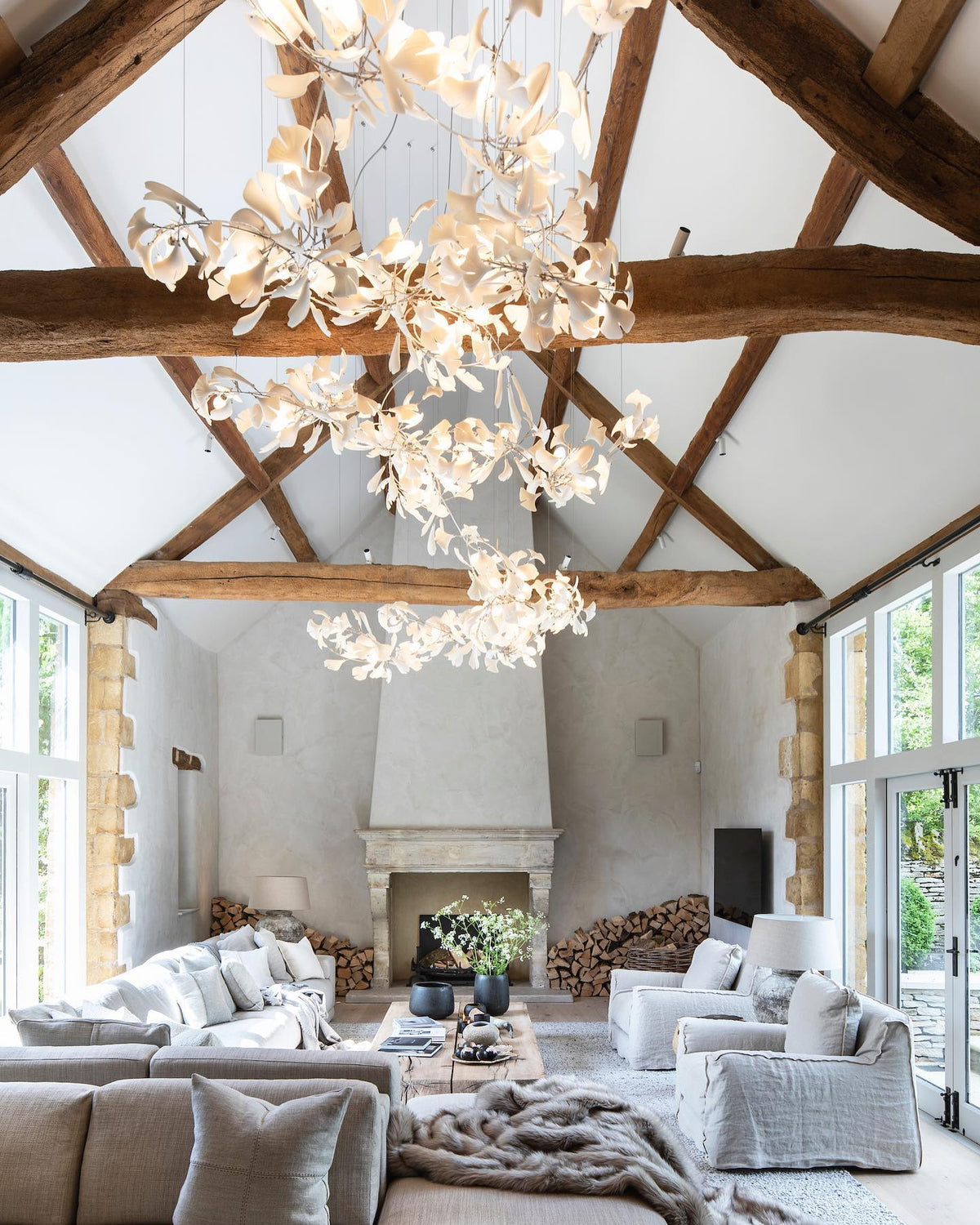 Gingko Leaves Ceramics Spiral Branch Chandelier