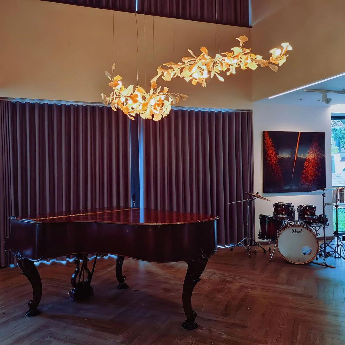 Gingko Leaves Ceramics Spiral Branch Chandelier