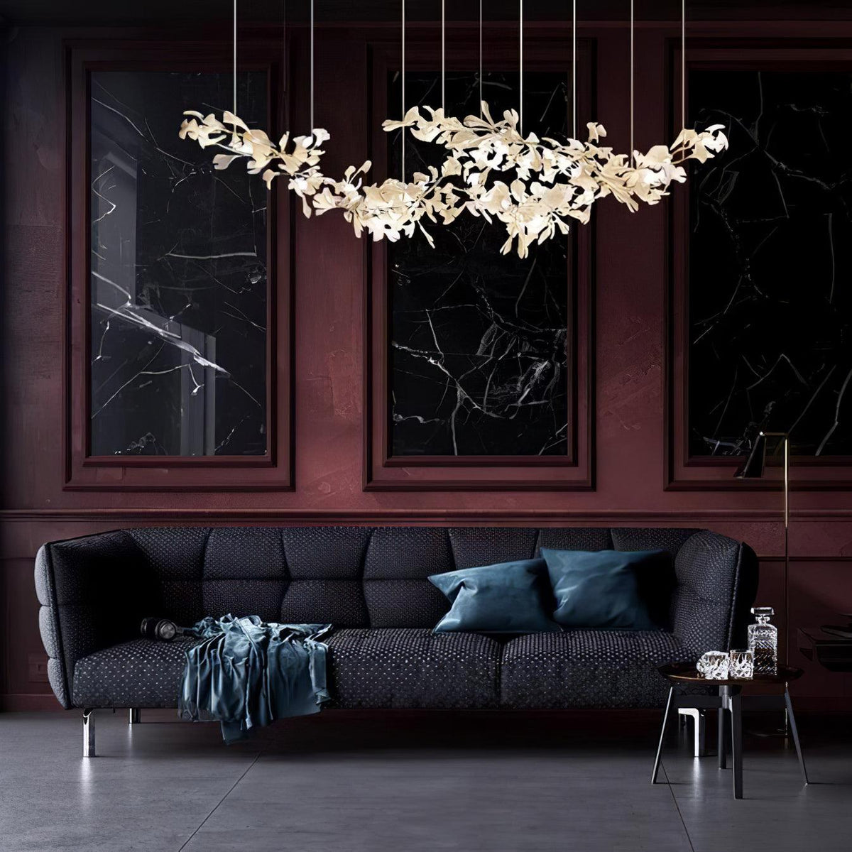Double Layer Combination Gingko Ceramic Branch Chandelier