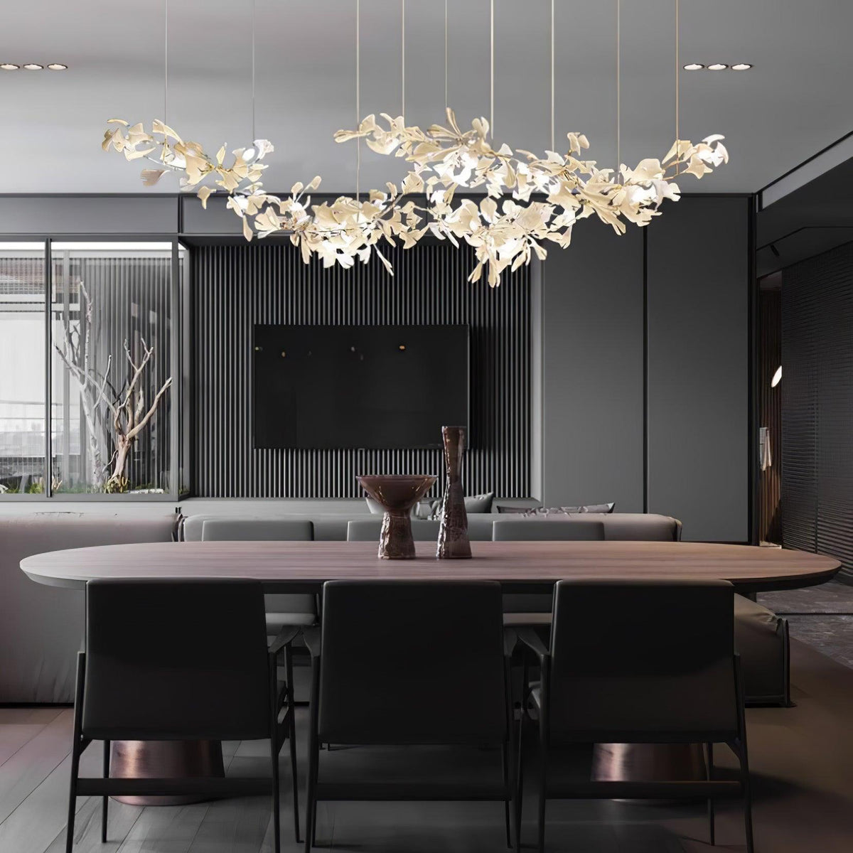 Double Layer Combination Gingko Ceramic Branch Chandelier