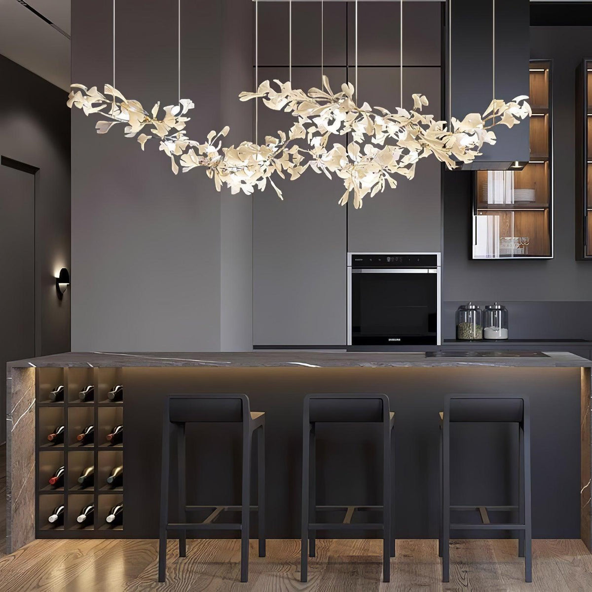 Double Layer Combination Gingko Ceramic Branch Chandelier