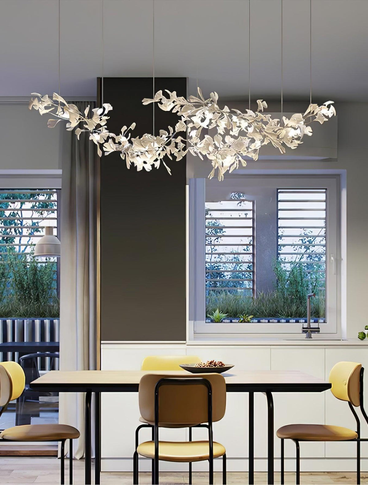 Double Layer Combination Gingko Ceramic Branch Chandelier
