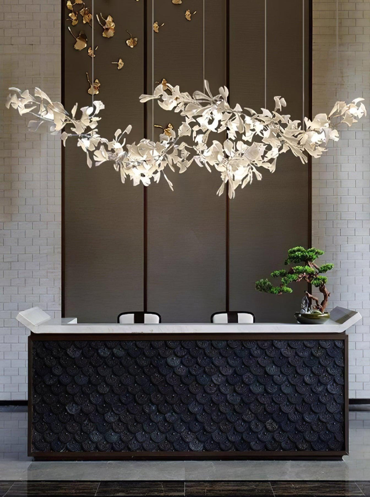 Double Layer Combination Gingko Ceramic Branch Chandelier