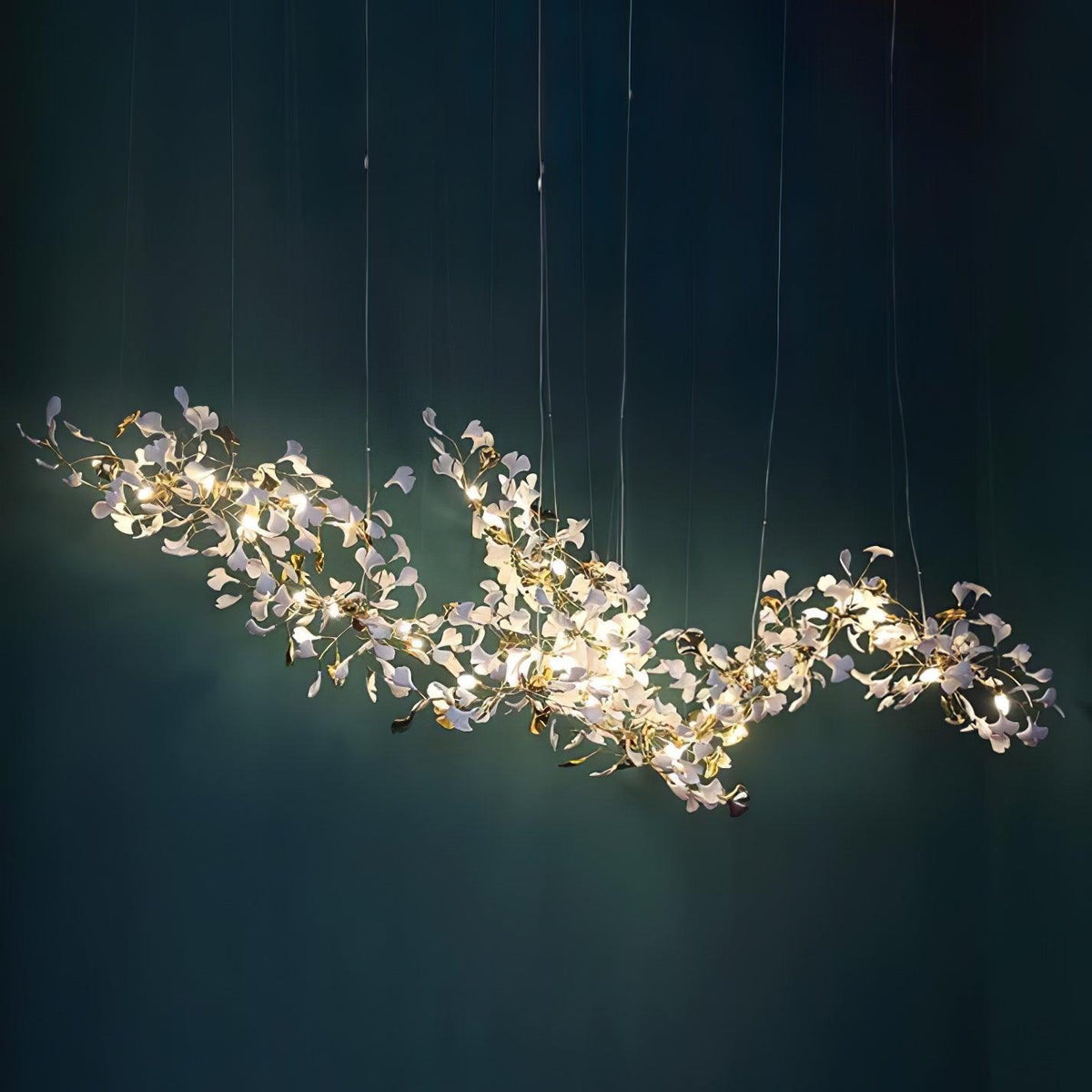 Double Layer Combination Gingko Ceramic Branch Chandelier