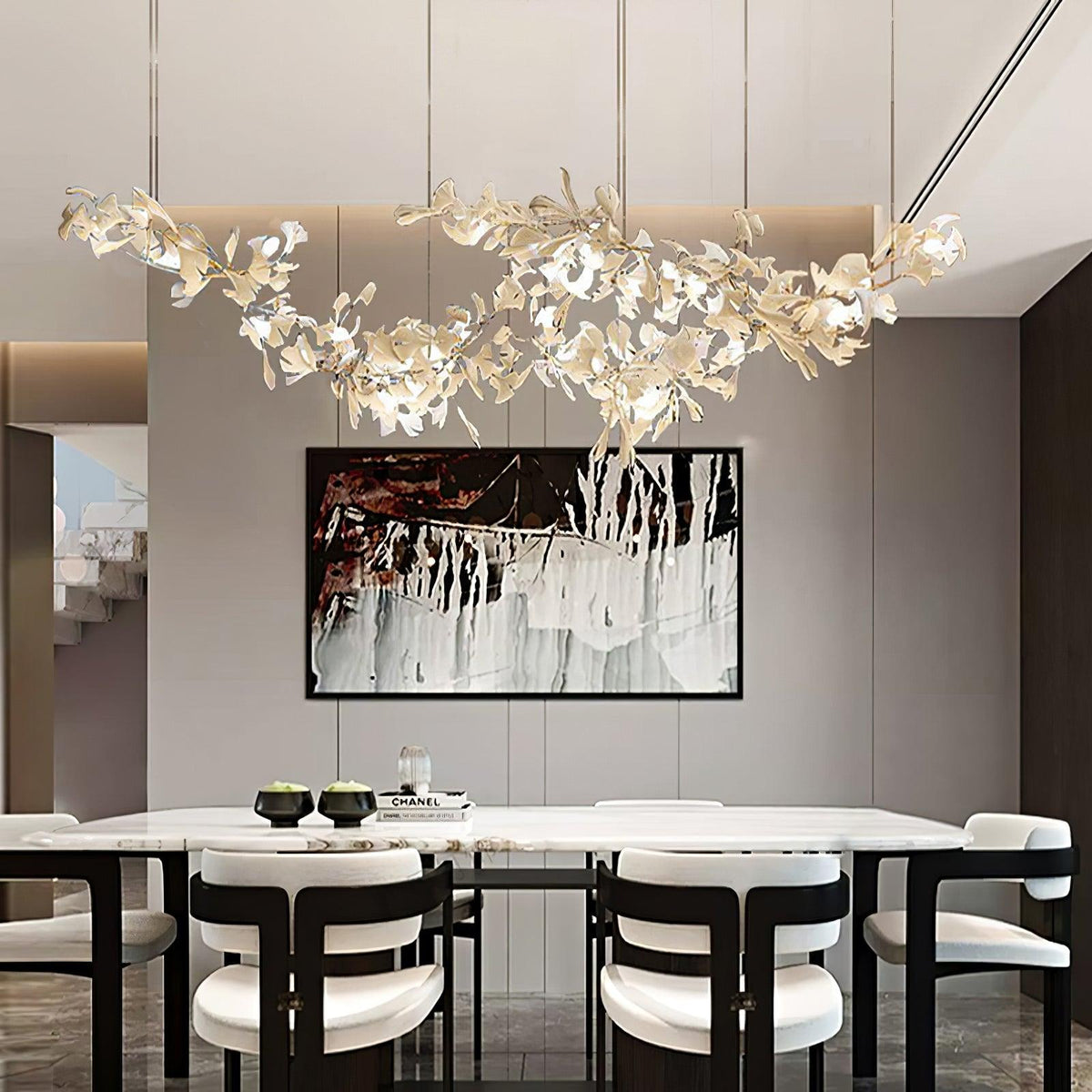 Double Layer Combination Gingko Ceramic Branch Chandelier