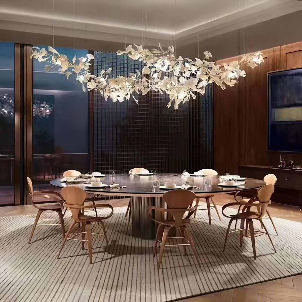 Double Layer Combination Gingko Ceramic Branch Chandelier
