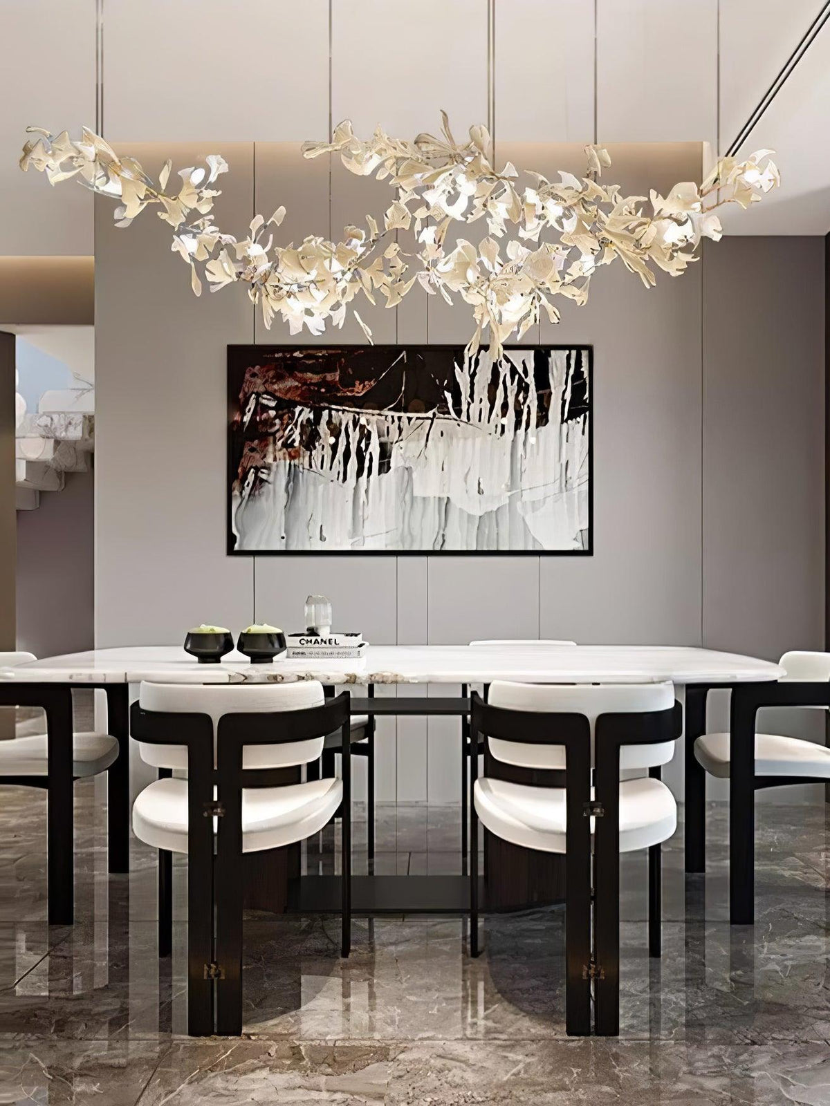 Double Layer Combination Gingko Ceramic Branch Chandelier