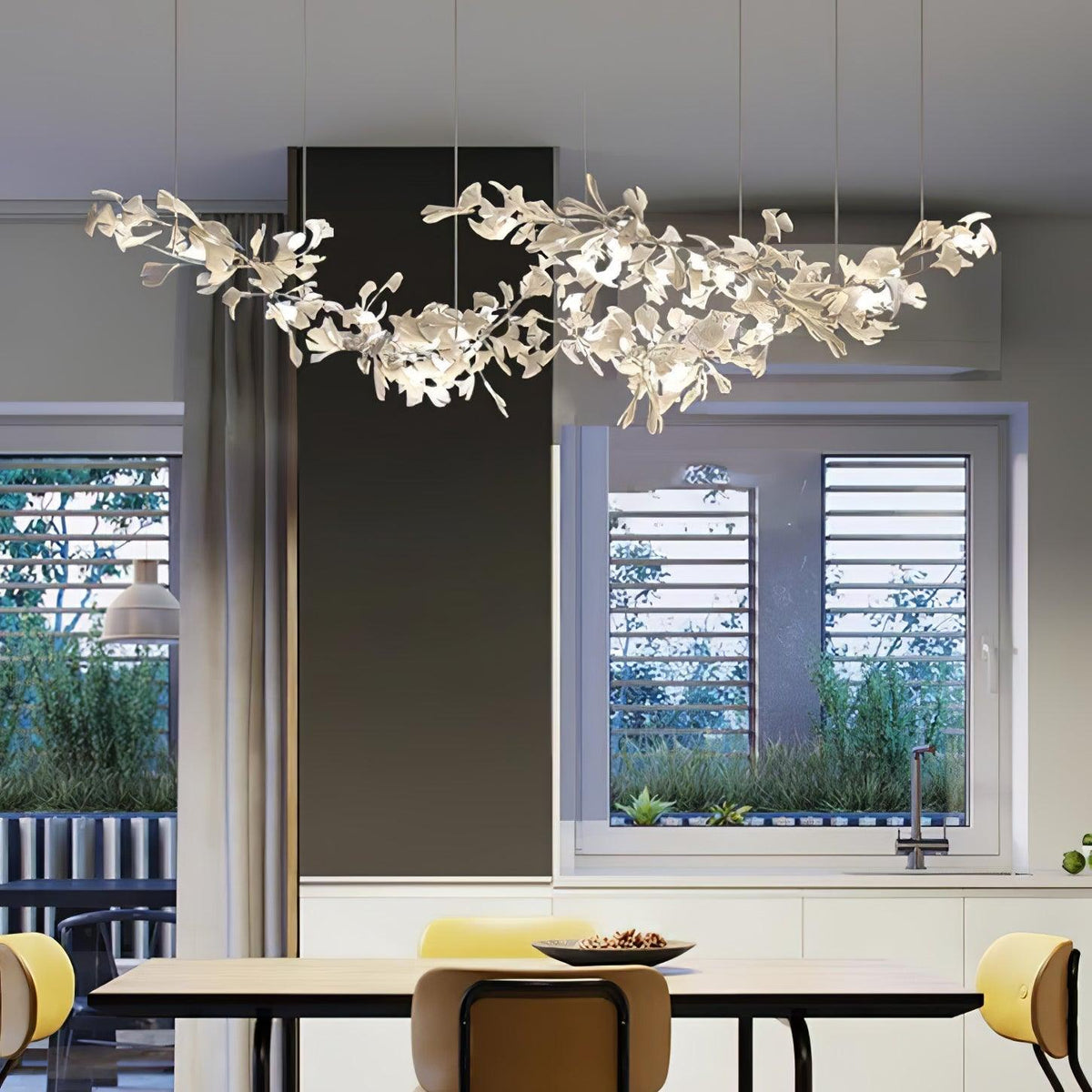 Double Layer Combination Gingko Ceramic Branch Chandelier