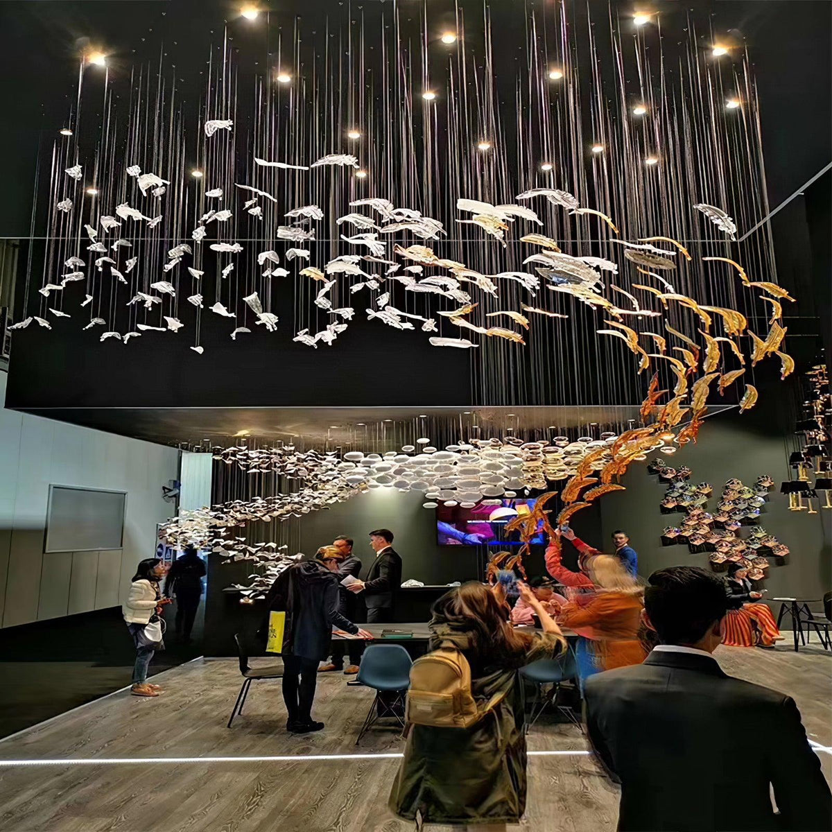 Galaxy Glass Feathers Flying Chandelier