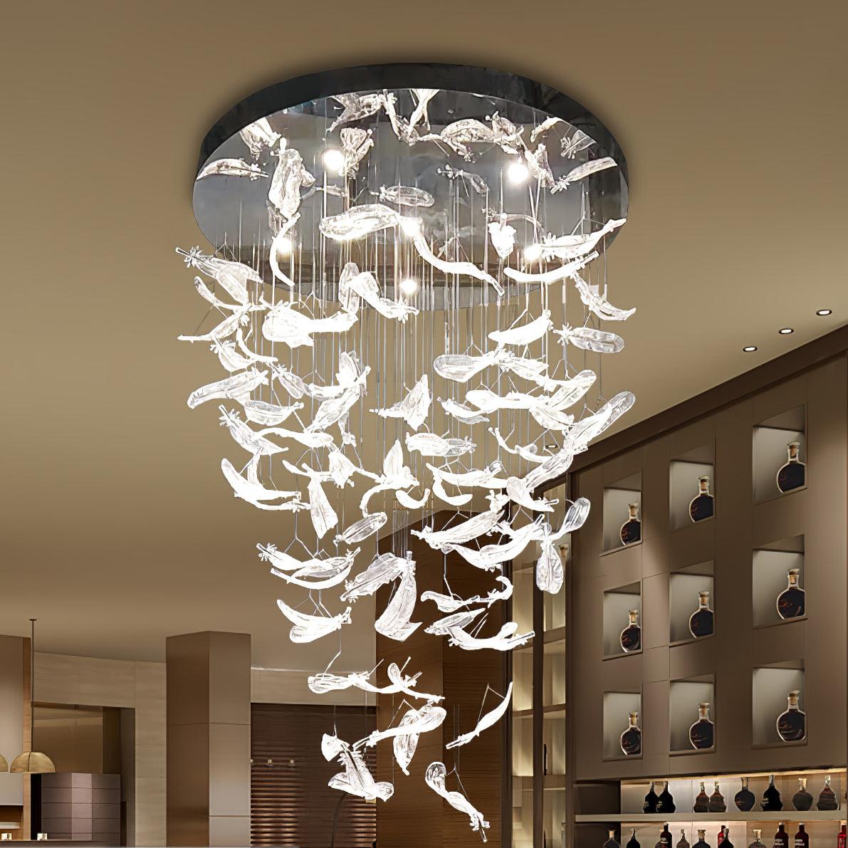 Galaxy Glass Feathers Flying Chandelier