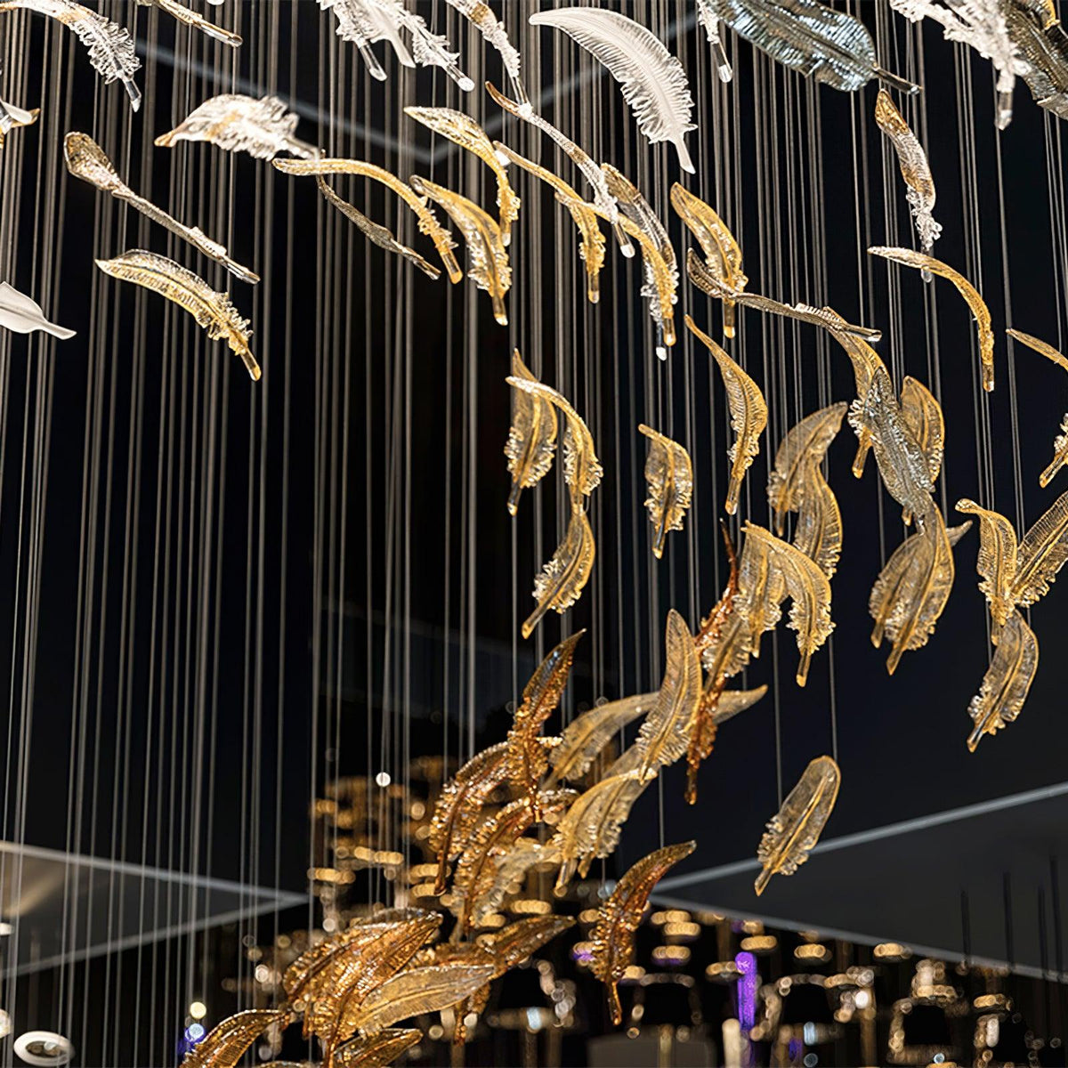Galaxy Glass Feathers Flying Chandelier