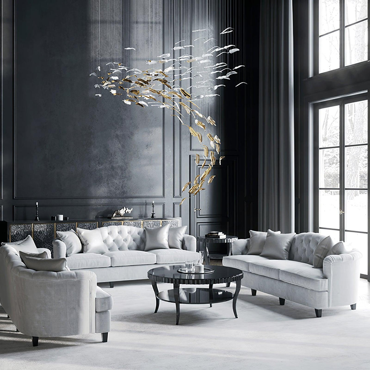 Galaxy Glass Feathers Flying Chandelier