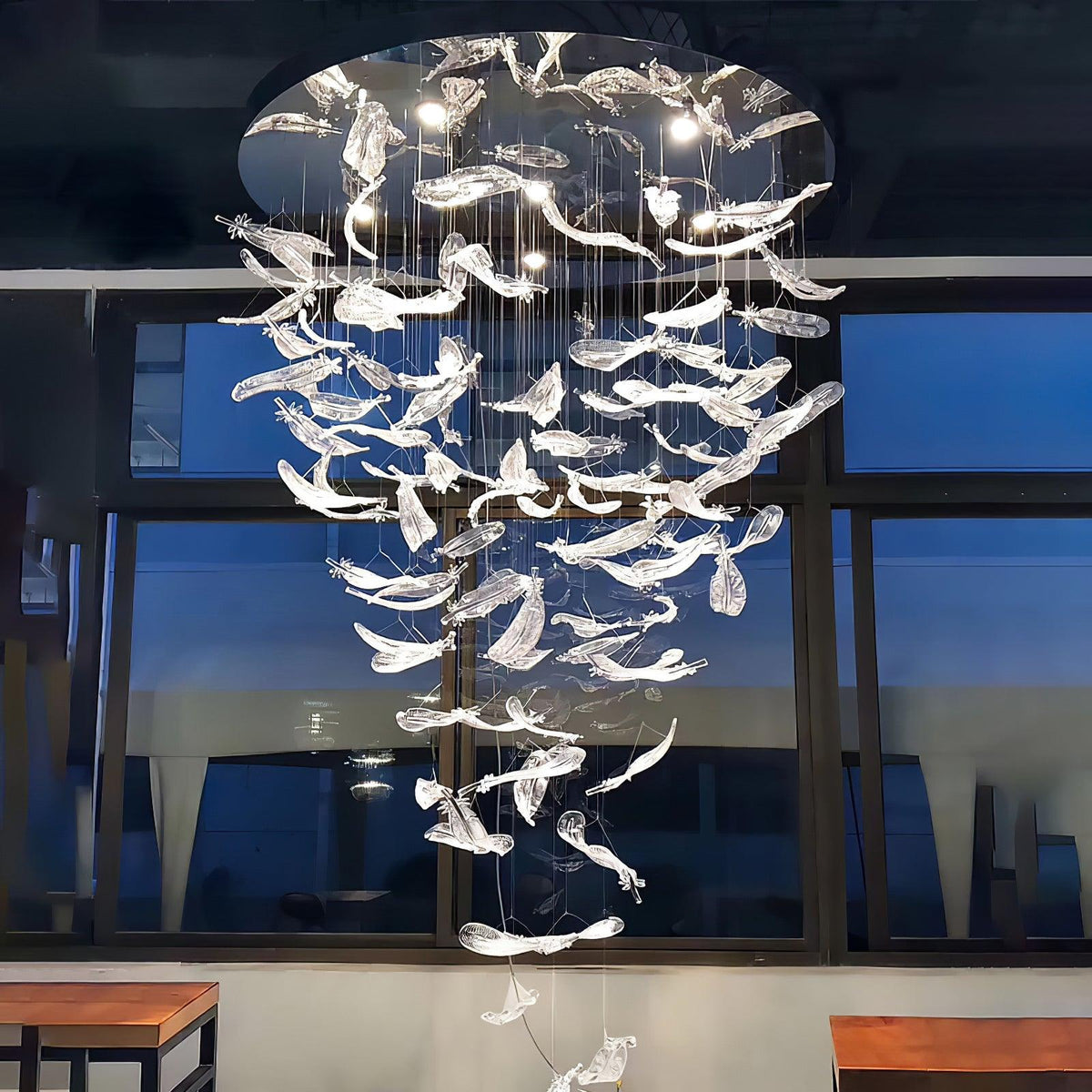 Galaxy Glass Feathers Flying Chandelier