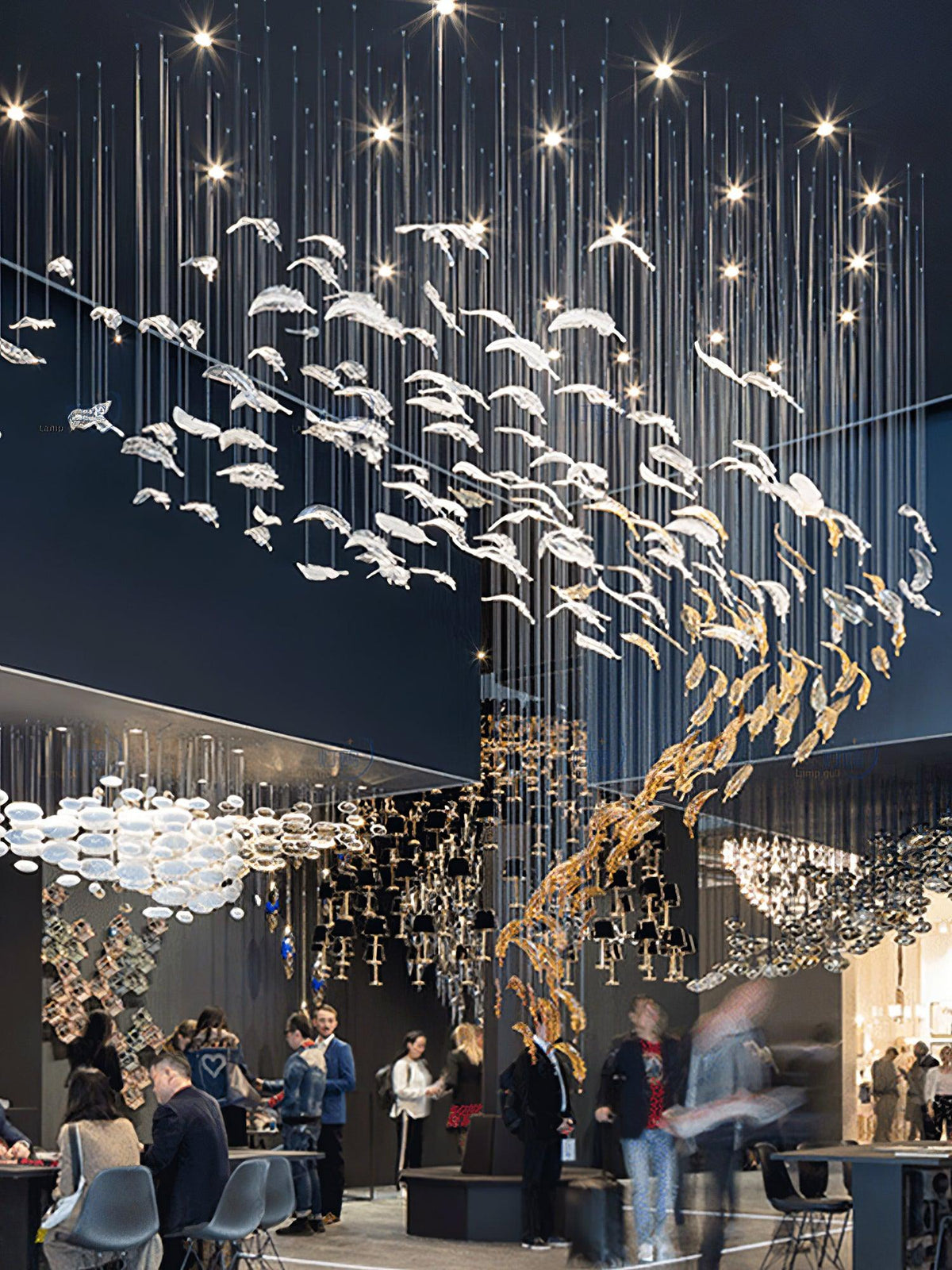 Galaxy Glass Feathers Flying Chandelier