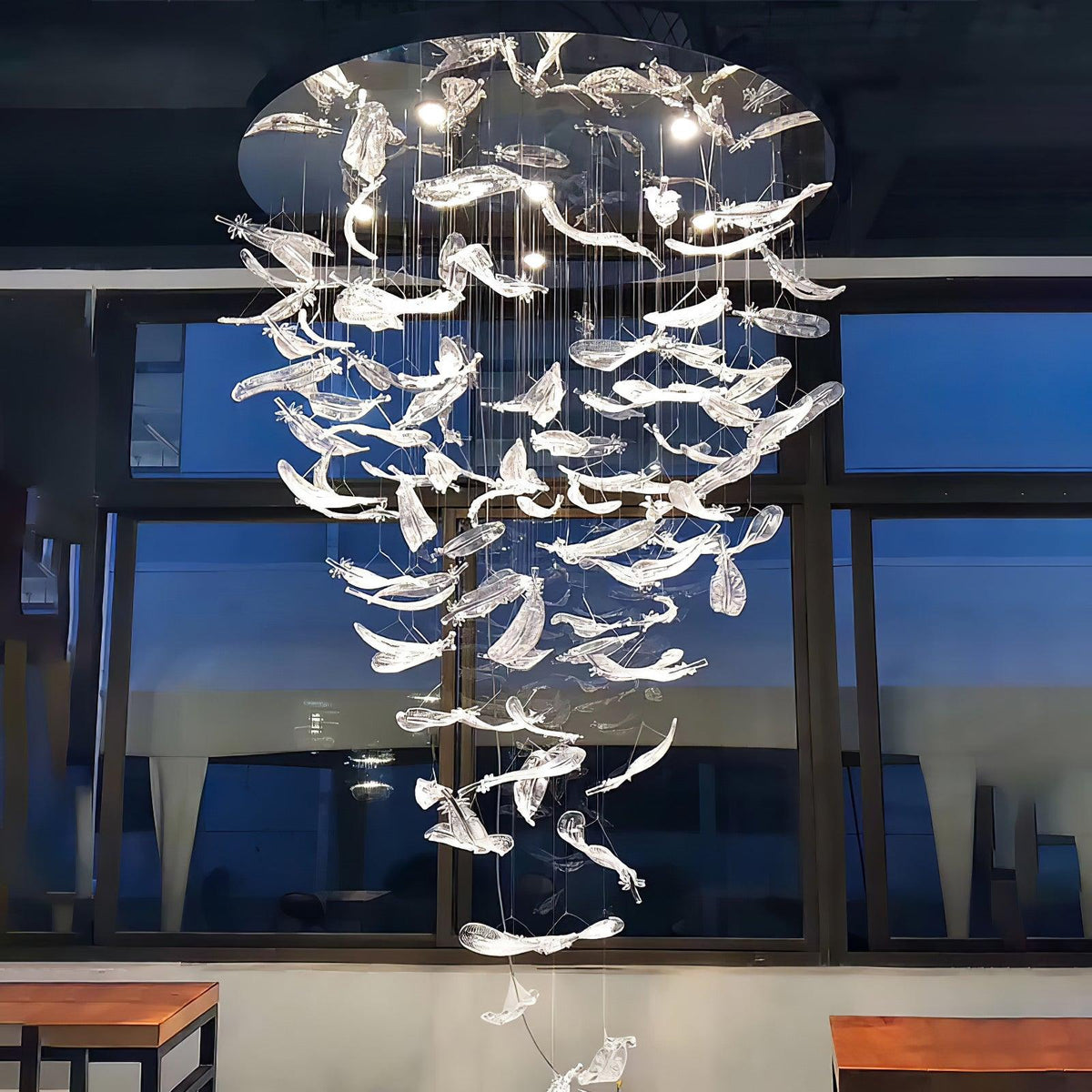 Galaxy Glass Feathers Flying Chandelier