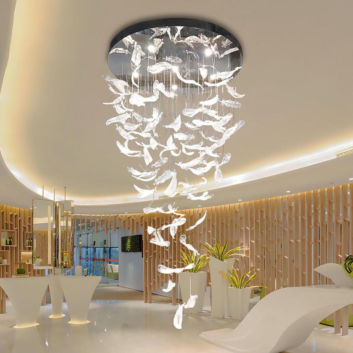 Galaxy Glass Feathers Flying Chandelier