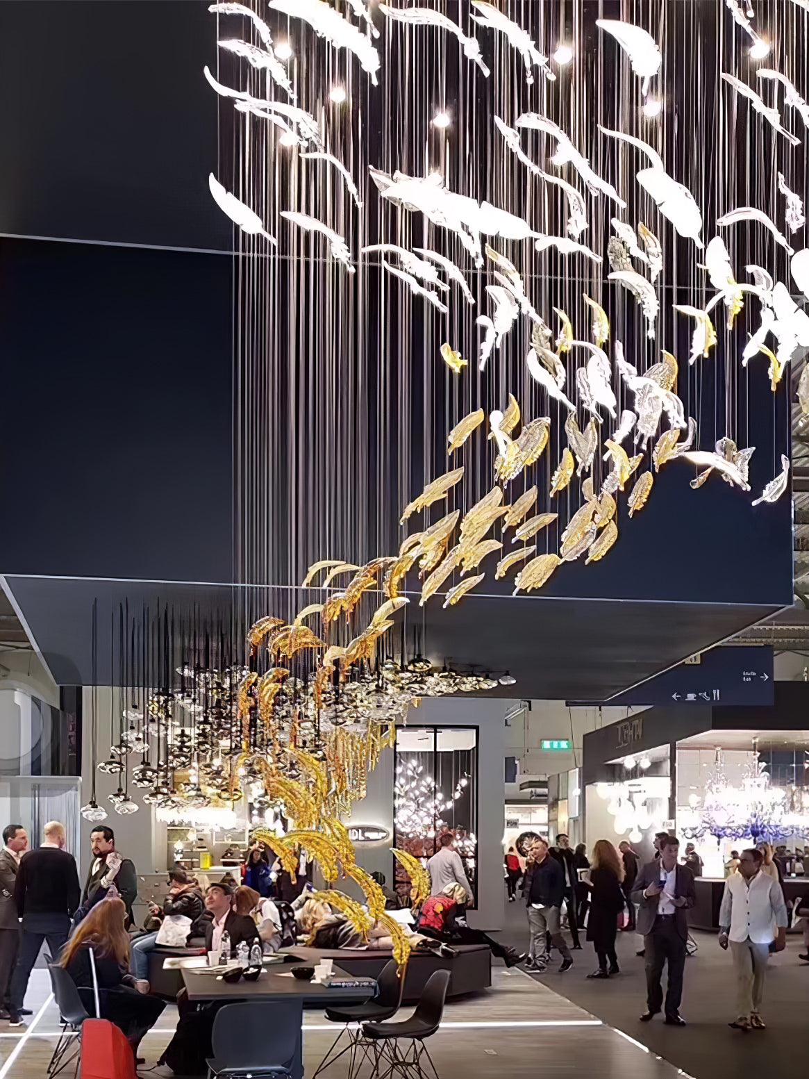 Galaxy Glass Feathers Flying Chandelier