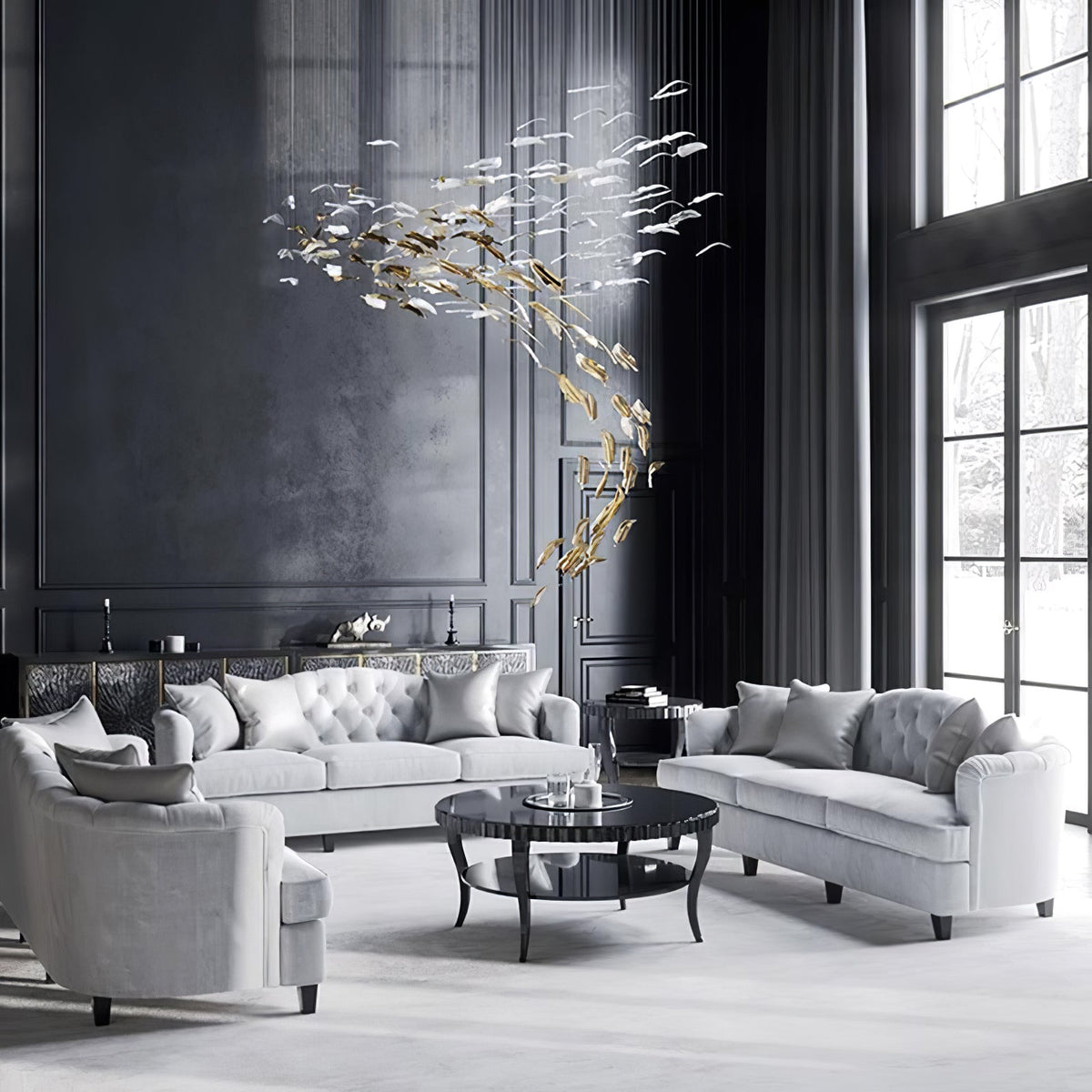 Galaxy Glass Feathers Flying Chandelier