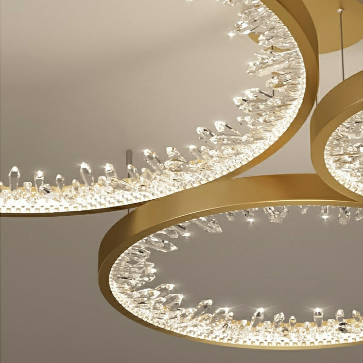 Modern Gold and Black Crystal 1 / 2 / 3 Rings LED Chandelier Pendant Light with Aluminum