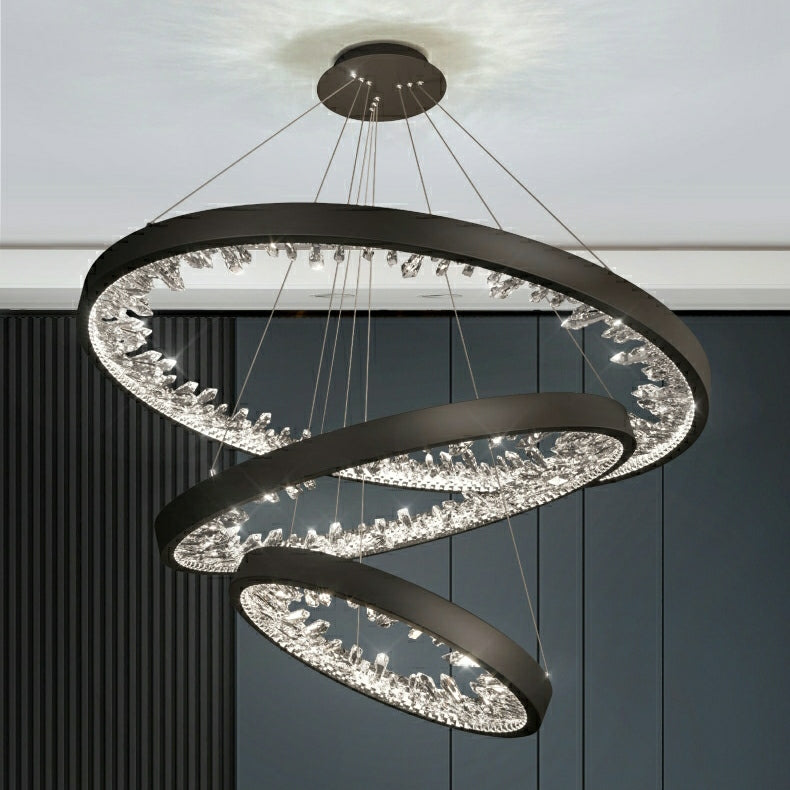 Modern Gold and Black Crystal 1 / 2 / 3 Rings LED Chandelier Pendant Light with Aluminum