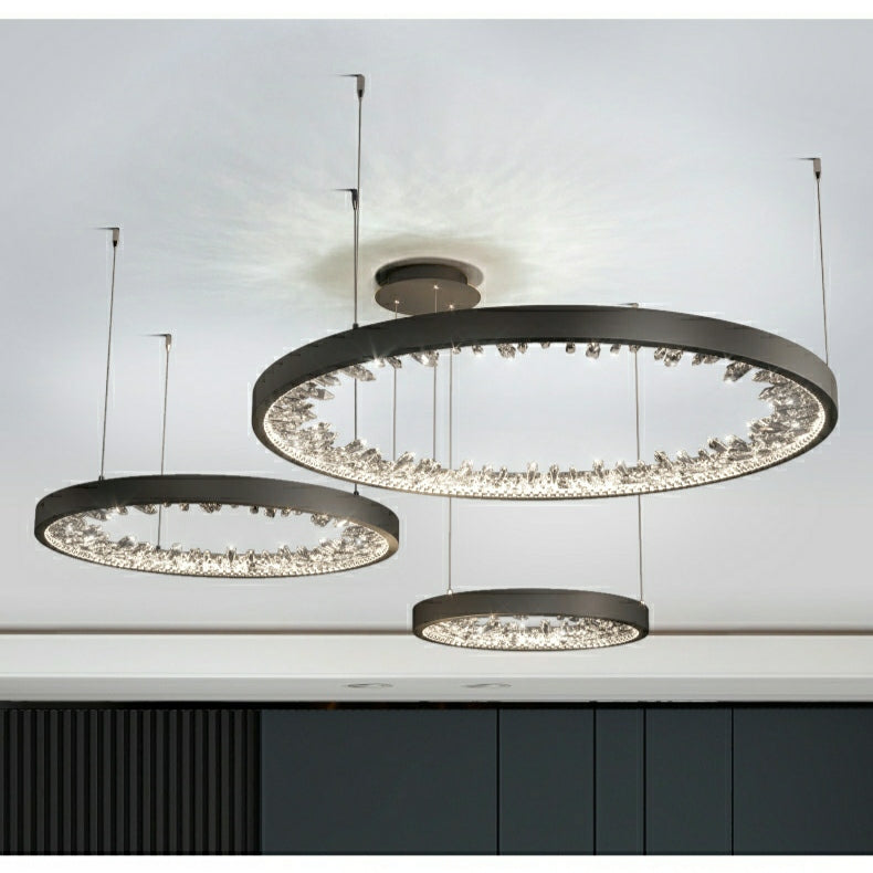 Modern Gold and Black Crystal 1 / 2 / 3 Rings LED Chandelier Pendant Light with Aluminum
