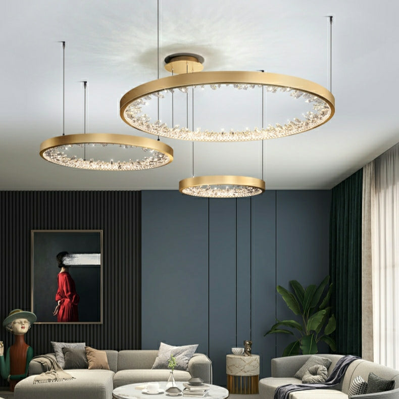 Modern Gold and Black Crystal 1 / 2 / 3 Rings LED Chandelier Pendant Light with Aluminum