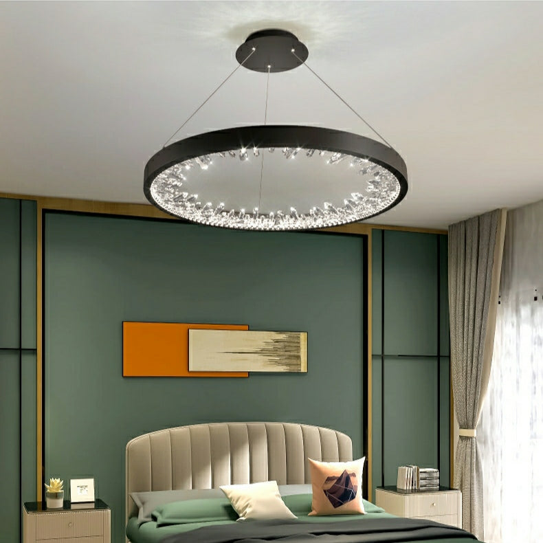 Modern Gold and Black Crystal 1 / 2 / 3 Rings LED Chandelier Pendant Light with Aluminum