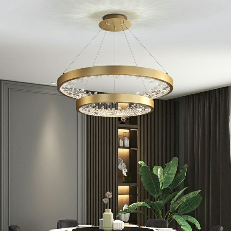 Modern Gold and Black Crystal 1 / 2 / 3 Rings LED Chandelier Pendant Light with Aluminum