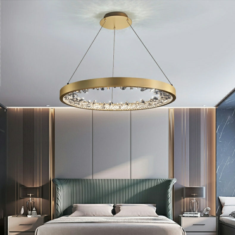 Modern Gold and Black Crystal 1 / 2 / 3 Rings LED Chandelier Pendant Light with Aluminum