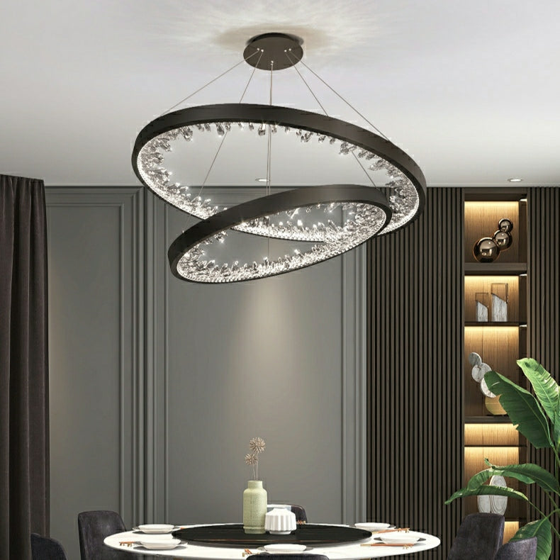 Modern Gold and Black Crystal 1 / 2 / 3 Rings LED Chandelier Pendant Light with Aluminum