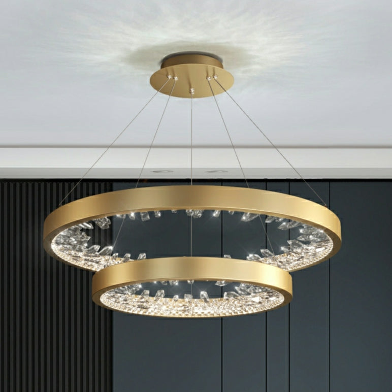Modern Gold and Black Crystal 1 / 2 / 3 Rings LED Chandelier Pendant Light with Aluminum