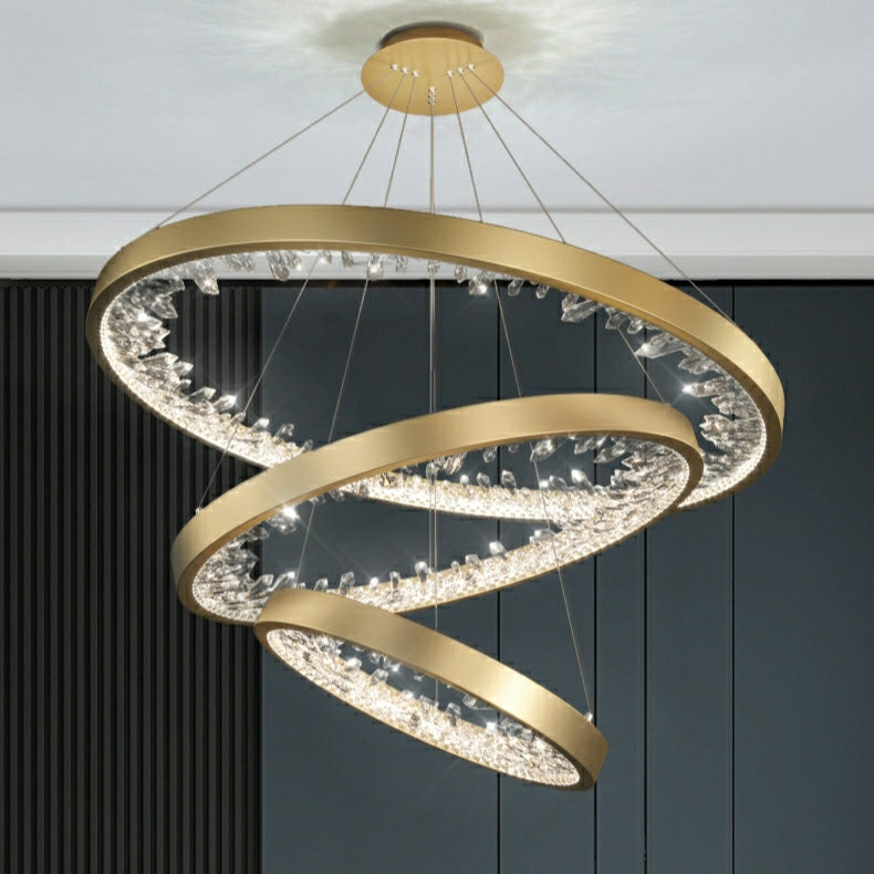 Modern Gold and Black Crystal 1 / 2 / 3 Rings LED Chandelier Pendant Light with Aluminum