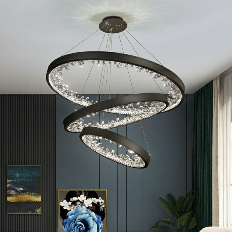 Modern Gold and Black Crystal 1 / 2 / 3 Rings LED Chandelier Pendant Light with Aluminum