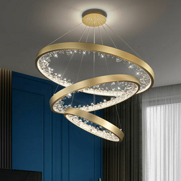 Modern Gold and Black Crystal 1 / 2 / 3 Rings LED Chandelier Pendant Light with Aluminum