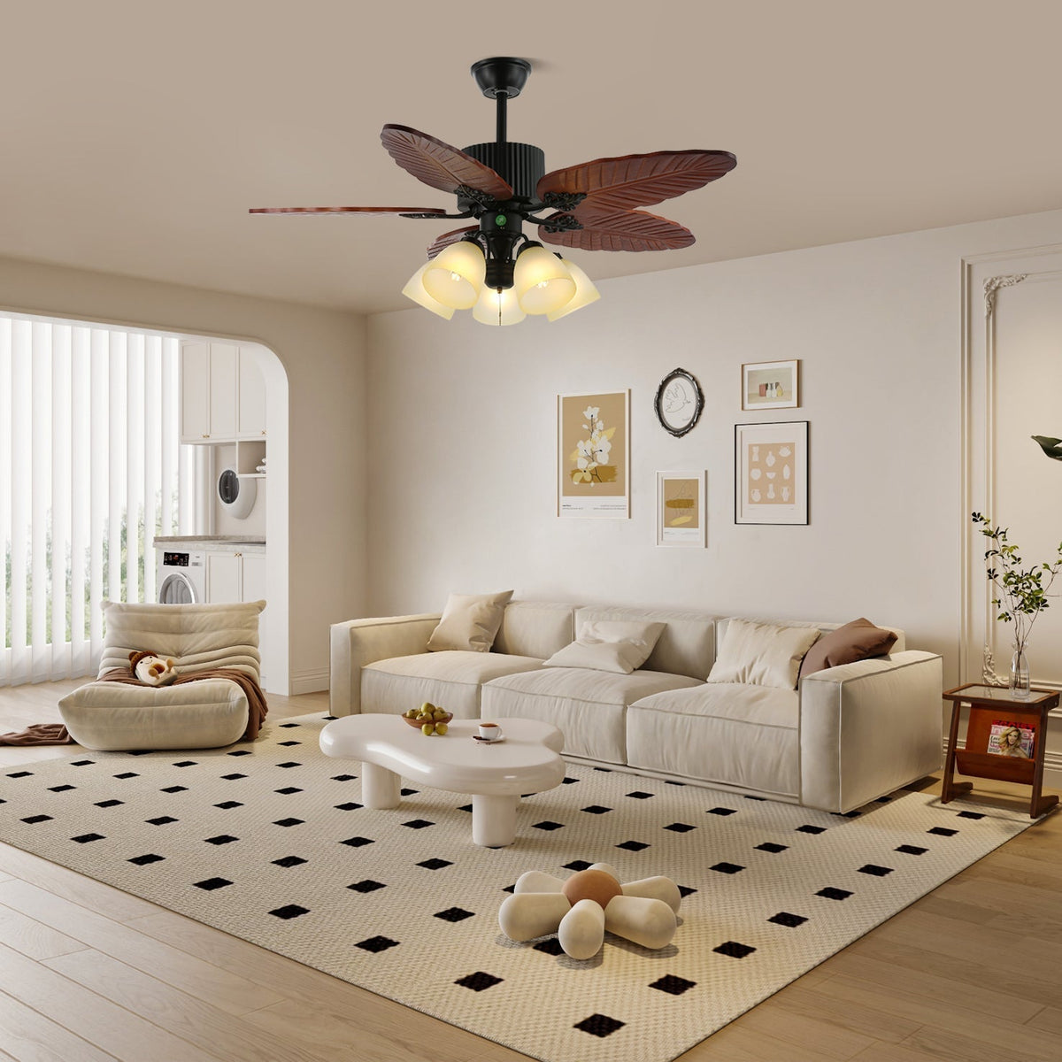 Banana Wood Leaves Ceiling Fan Light